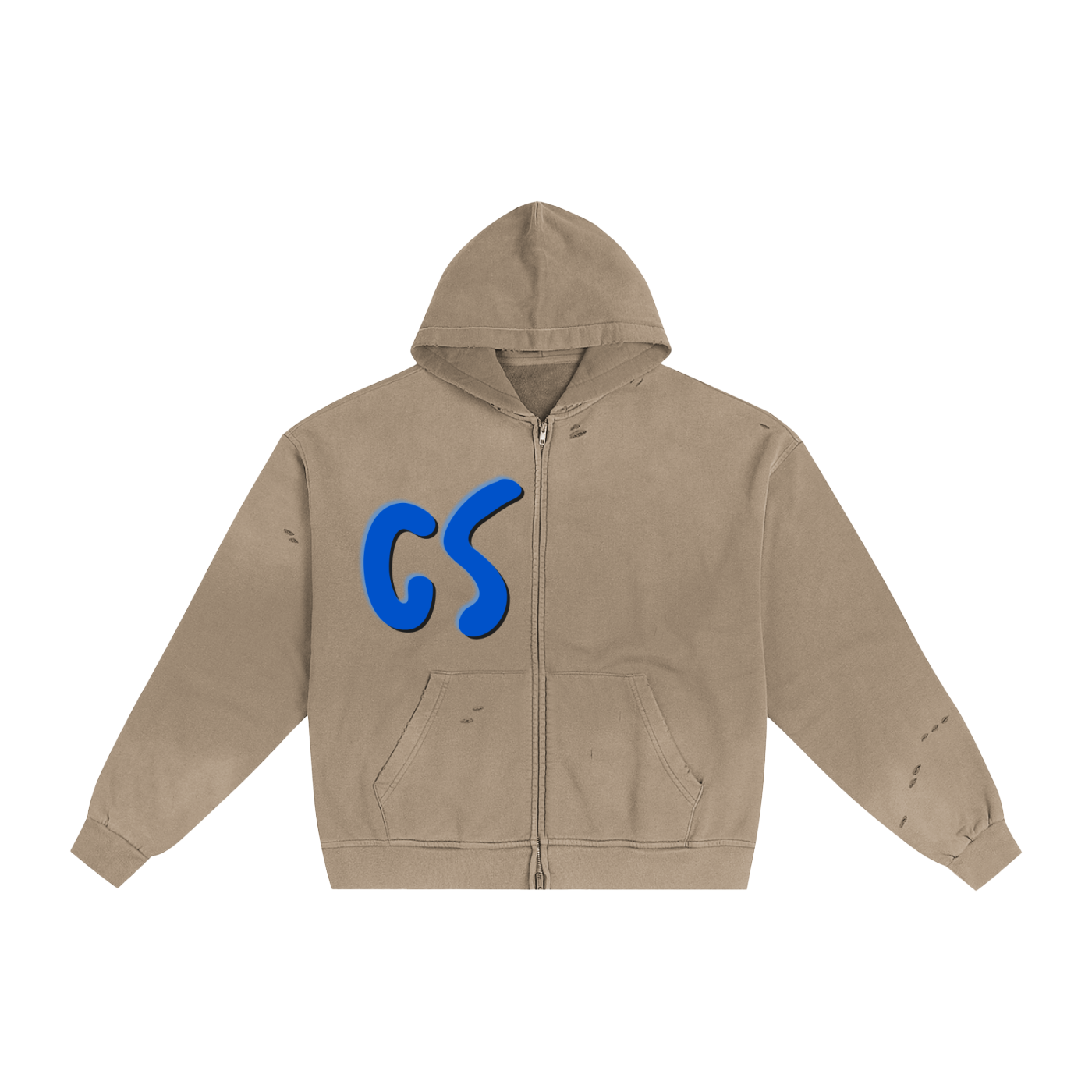 Hand-Frayed Sunfade Zip Hoodie